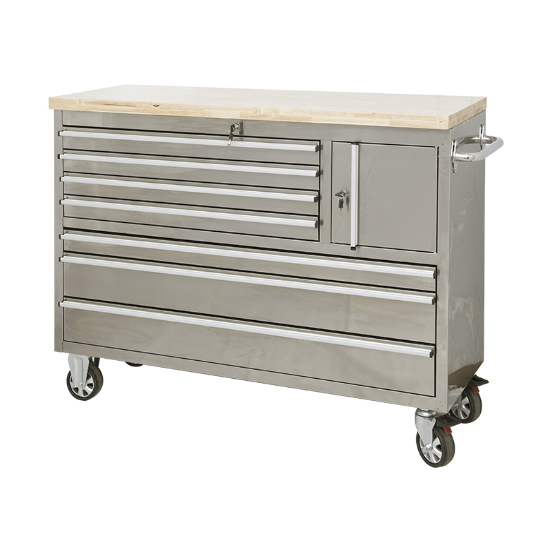 GLS5608 Banco de trabajo de gabinete de herramientas de soldadura de acero inoxidable con 8 cajones y tapa de madera