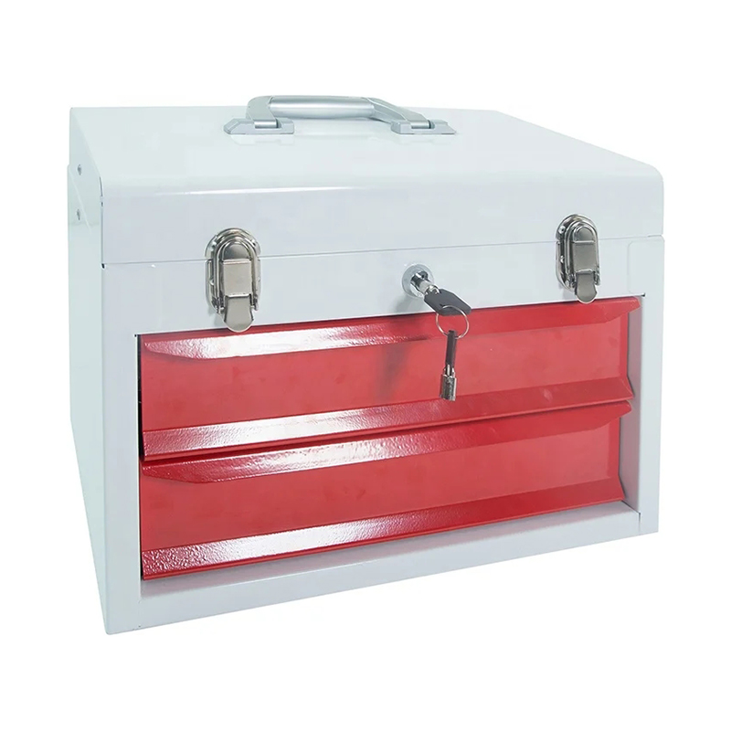 Caja de herramientas portátil con cajones, caja de hierro blanca y roja GL103