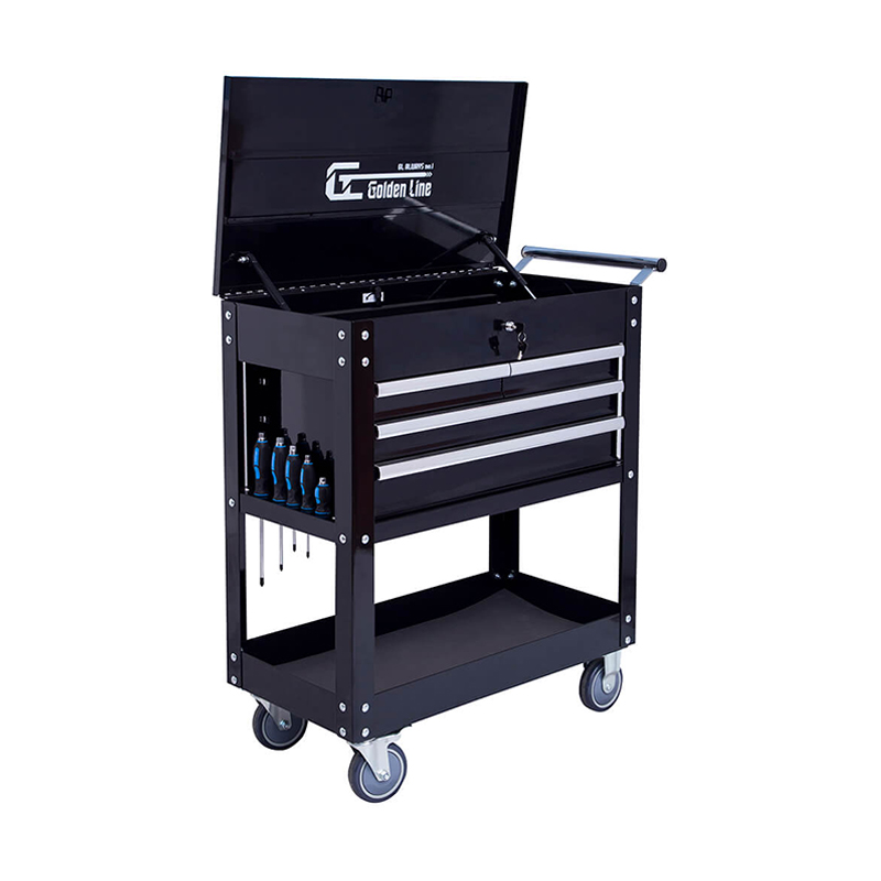 Carro de herramientas de metal negro GL304 de 3 cajones