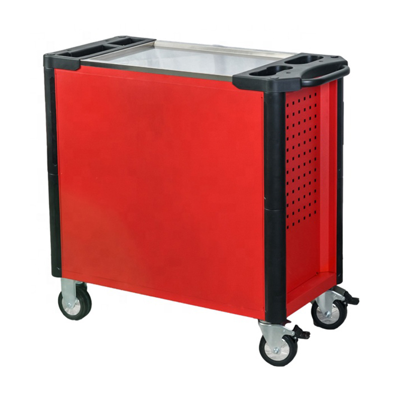 GL3407L-D Gabinete con ruedas profesional con tapa de trabajo de acero inoxidable y placa colgante extraíble