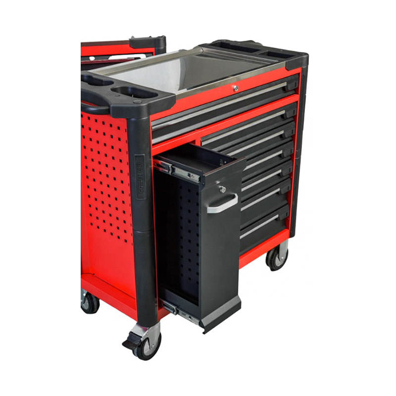GL3407L-D Gabinete con ruedas profesional con tapa de trabajo de acero inoxidable y placa colgante extraíble