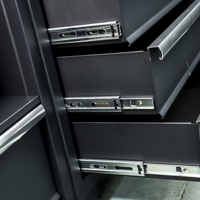 GLG7000C Banco de trabajo modular de acero para almacenamiento en garaje con gabinete de herramientas de esquina y caja de herramientas de metal rojo
