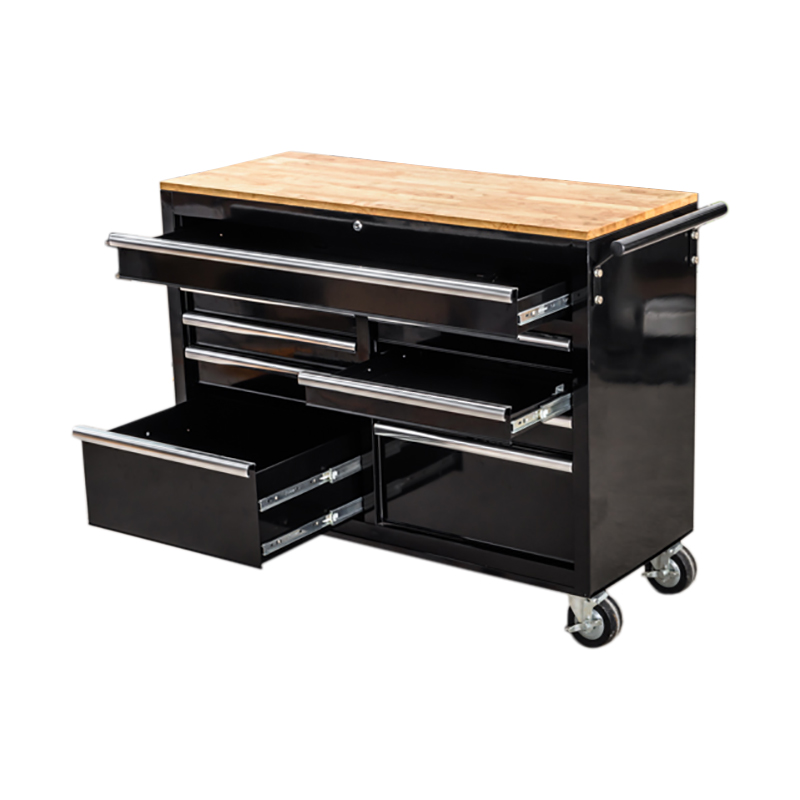 GL4009 Banco de trabajo de gabinete con ruedas para almacenamiento de herramientas de metal negro con 9 cajones de 46 pulgadas