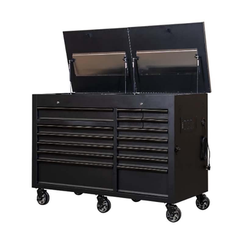 Banco de trabajo inoxidable con carro multifuncional negro para garaje GL4015 con 15 cajones