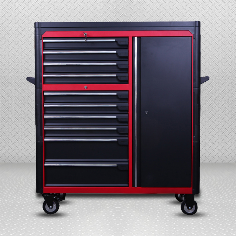 GL3410XXL Gabinete con ruedas de 10 cajones con 1 puerta, gabinete de almacenamiento de herramientas, orificio lateral para ganchos colgantes