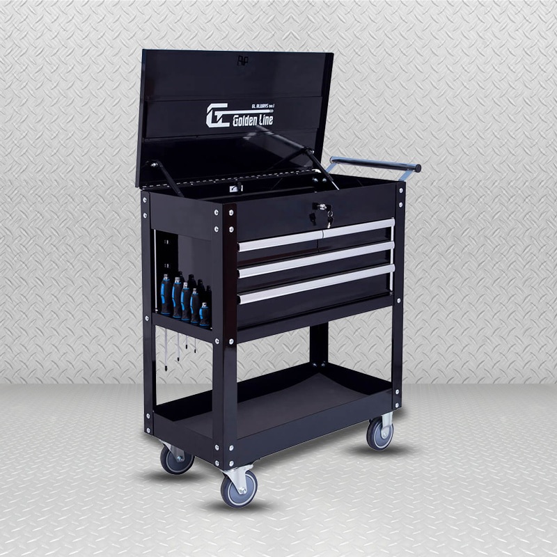 Carro de herramientas de metal negro GL304 de 3 cajones
