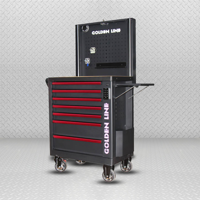 Carro de herramientas para gabinete de herramientas con cerradura digital GL3307-SS con bandeja lateral y altavoz Bluetooth