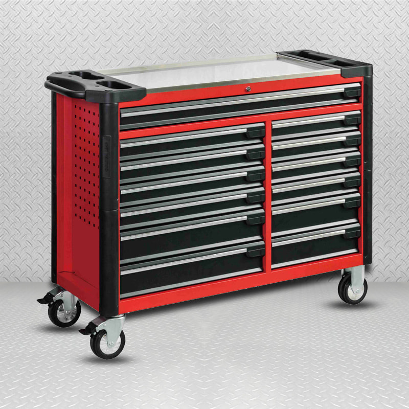 Carro de herramientas con rodillos industriales alargado, 13 cajones, GL3413XL