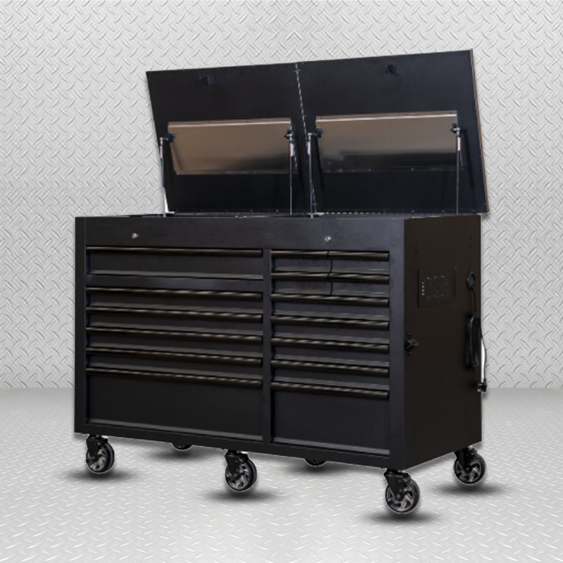 Banco de trabajo inoxidable con carro multifuncional negro para garaje GL4015 con 15 cajones
